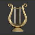 Golden Lyre Musical Instrument with Scroll Design Base and Metal Strings