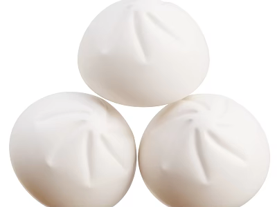 Three Soft Fluffy White Steamed Buns Stacked With Traditional Pleated Design 3d model