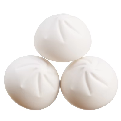 Three Soft Fluffy White Steamed Buns Stacked With Traditional Pleated Design 3d model