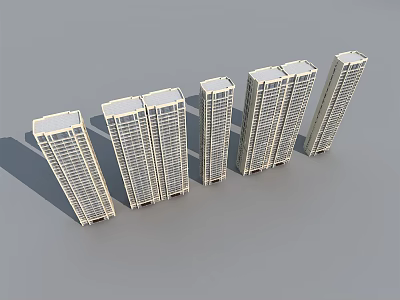 Modern High rise Residential Buildings Arranged In Row With Exterior Windows And Balconies 3d model