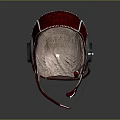 Vintage Red Leather Flight Helmet Featuring Stitching Detail Inner Lining And Headphone Microphone