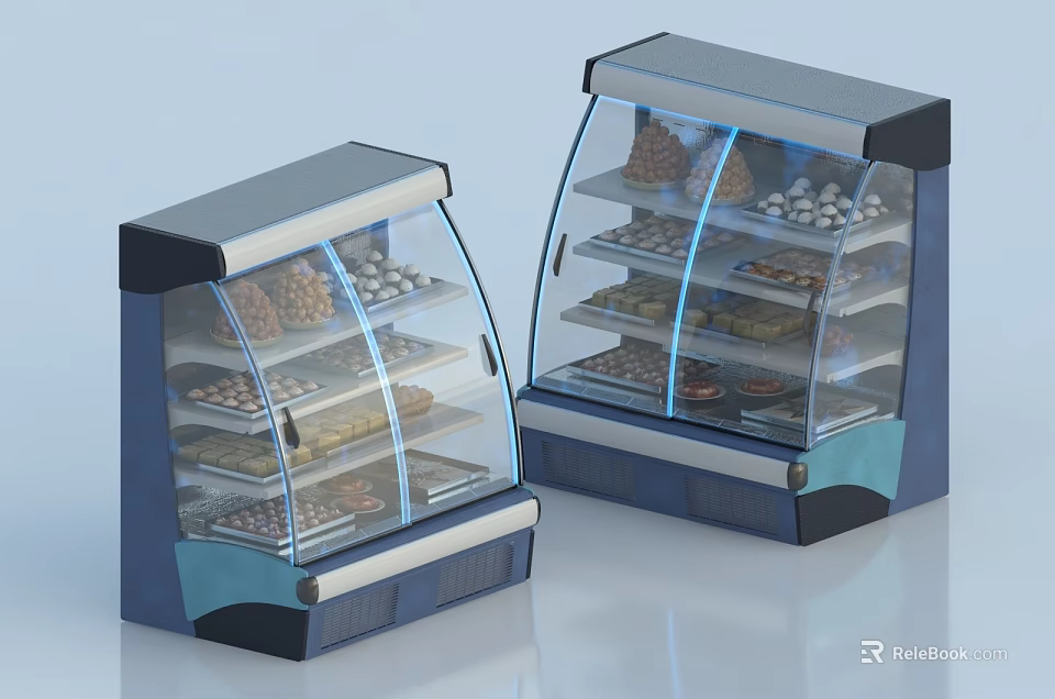 Commercial Glass Door Display Cases With Pastry And Food Items For Store 3d model 