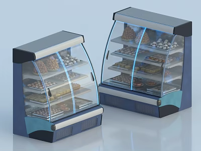 Commercial Glass Door Display Cases With Pastry And Food Items For Store 3d model