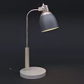 Modern Table Lamp With Curved Arm Dark Lampshade And Wooden Round Base