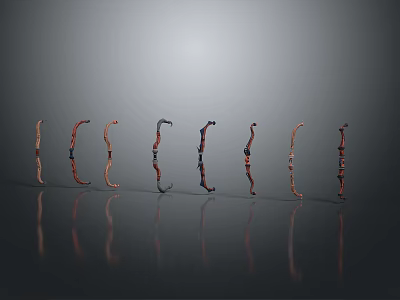 A Row of Decorative Bows with Diverse Designs on Gray Background and Floor Reflections 3d model