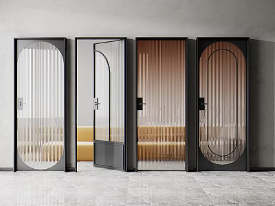 Modern Elegant Hinged Doors With Glass Panels And Metal Frame Arched Design In Open Space 3d model