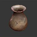 Ancient Handmade Pottery Sculpture With Textured Surface Small Mouth On Black Background