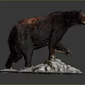 Brown Bear Sculpture Standing on Rocky Snowy Base With Detailed Fur Texture and Natural Posture