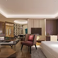 Hotel Guest Room Interior With King Size Bed Sofa TV And Floor To Ceiling Windows