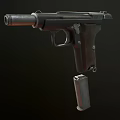 Vintage Metal Handgun With Detailed Muzzle Design Wooden Grip And Classic Structure