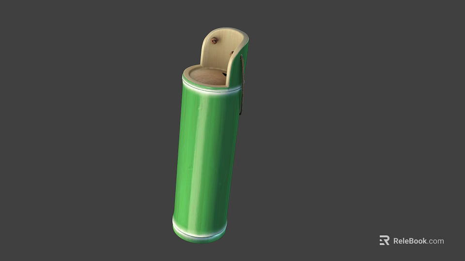 Green Cylindrical Wine Bottle With Beige Wooden Lid And Wine Glass 3d model 