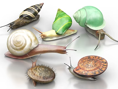 Various Reptile Snail Species With Diverse Shell Colors Shapes And Patterns 3d model