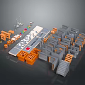 3D Decorative Ornament Set With Geometric Shapes Orange Gray Stairs Platforms And Blocks