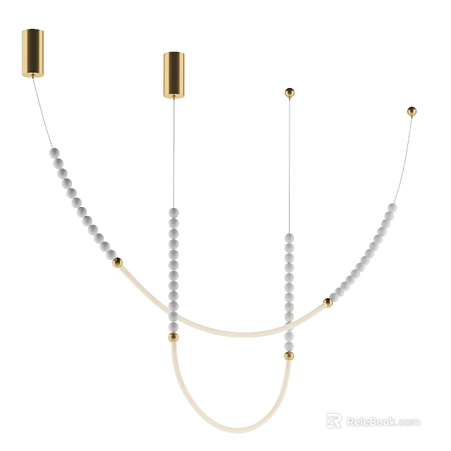 Modern Beaded Chandelier Featuring Golden Accents White Beads and Hanging Design 3d model 