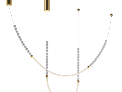 Modern Beaded Chandelier Featuring Golden Accents White Beads and Hanging Design 3d model