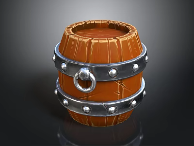 Rustic Wooden Barrel With Metal Hoops And Decorative Ring Accents 3d model