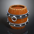 Rustic Wooden Barrel With Metal Hoops And Decorative Ring Accents