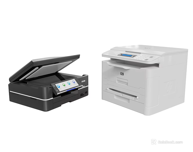 Modern Office Electronics Featuring Flatbed Scanner and Multifunction Printer with LCD 3d model