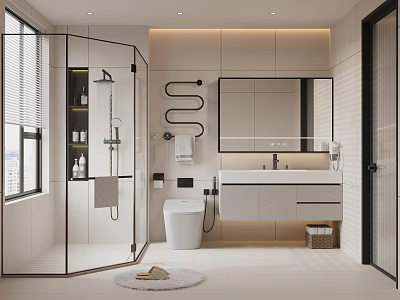 Cream wind bathroom cabinet bathroom mirror electric towel rack toilet 3d model