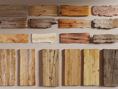 Collection of Natural Stone and Wood Samples with Varied Textures and Colors 3d model