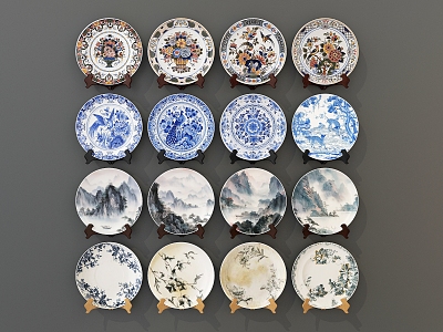 furnishings ornaments decorative ornaments chinese-style plate western-style decorative plate ornaments blue and white porcelain plate landscape painting plate decorative ornaments 3d model