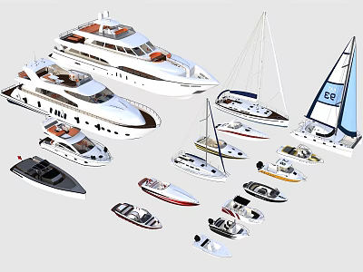 Variety Of Luxury Yachts And Speedboats 3d model