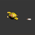 Child Doll Wearing Yellow Polka Dot Raincoat Standing Next To Small Duckling Toy