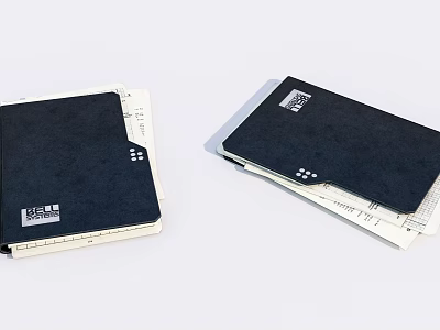 Two Dark Blue Notebooks in Minimalist Design With Exposed Pages And Tags 3d model
