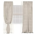 Beige Textured Curtains With Sheer Inner Layer And Tieback For White Paned Window 3d model