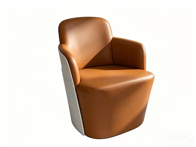 Modern Brown Leather Sofa Stool With Sleek Armrests And Rounded Design 3d model