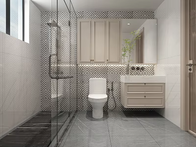 Modern Bathroom Interior Design With Glass Shower Toilet Vanity And Mirror 3d model