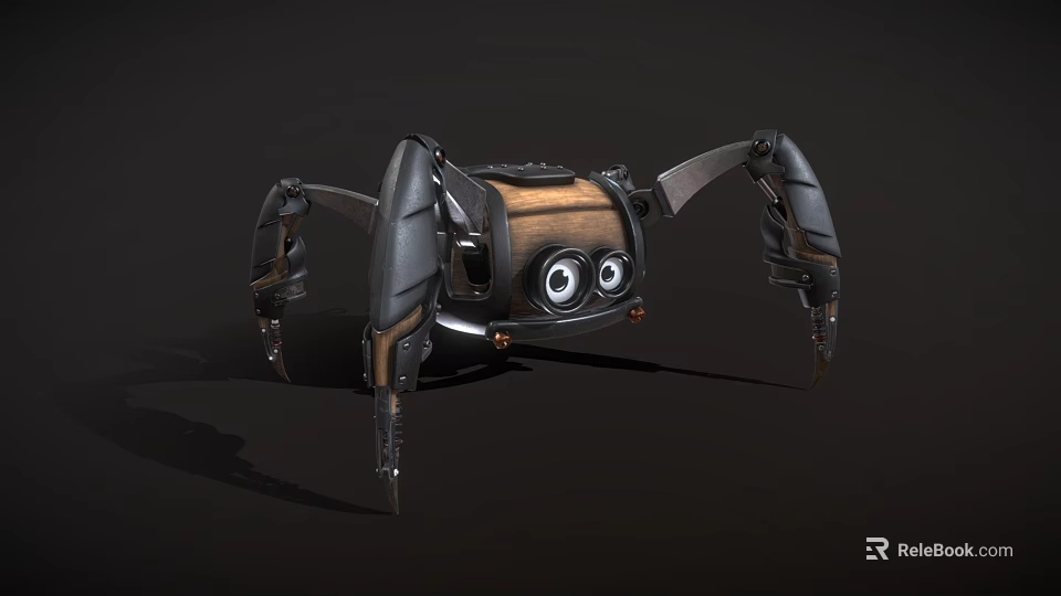 Steampunk Mechanical Spider With Wooden Body Metal Legs And Large Eyes 3d model 
