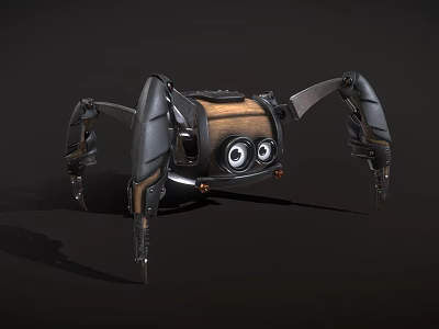 Steampunk Mechanical Spider With Wooden Body Metal Legs And Large Eyes 3d model