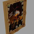 Newly Rich Oil Painting Featuring Duck Wearing Top Hat Military Uniform Medals Banknotes Golden Frame