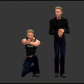 Kneeling Police Woman With Gun And Standing Man In Black Coat Blue Jeans