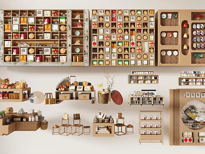 Various Designs Of Retail Display Shelves With Multi Tier Storage And Wooden Frames 3d model