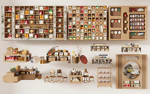 Native Products Gift Showcase Cultural and Creative Products Display Shelf Tea Special Products Ornaments Special Products Gift Sale Area Intangible Cultural Souvenirs Sachet Face Fan 3d model