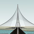 Modern Cable Stayed Bridge Design With Arched Pylon Multiple Cables Spanning Calm Water 3d model