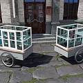 Traditional Public Facilities Glass Enclosed Vending Carts Near Chinese Style Building