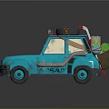 Turquoise Off Road Car With Spare Tire Roof Rack And Green Plant Decoration
