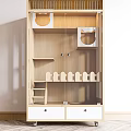 Wooden Pet Cat Cabinet With Glass Door Shelves And Cat Shaped Decor