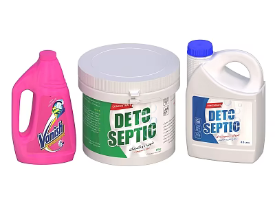 Household Cleaning Supplies With Vanish Bottle DETs Septic Container And DETIC Septic Jug 3d model