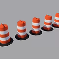 Orange And White Striped Traffic Cones With Black Bases Arranged In A Row