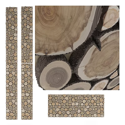 Wooden Wall Decor With Log Slices And Patterns 3d model