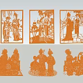 Traditional Paper Cut Hanging Decorations With Ancient Figures And Classic Patterns 3d model