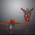 Transformable Red Robot Toy With Aircraft Model And Humanoid Figure Design