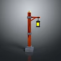 Traditional Style Street Lamp With Red Pole Gray Base And Yellow Lantern Light