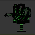 Futuristic Robot Character With Green Laser Firing And Glowing Parts