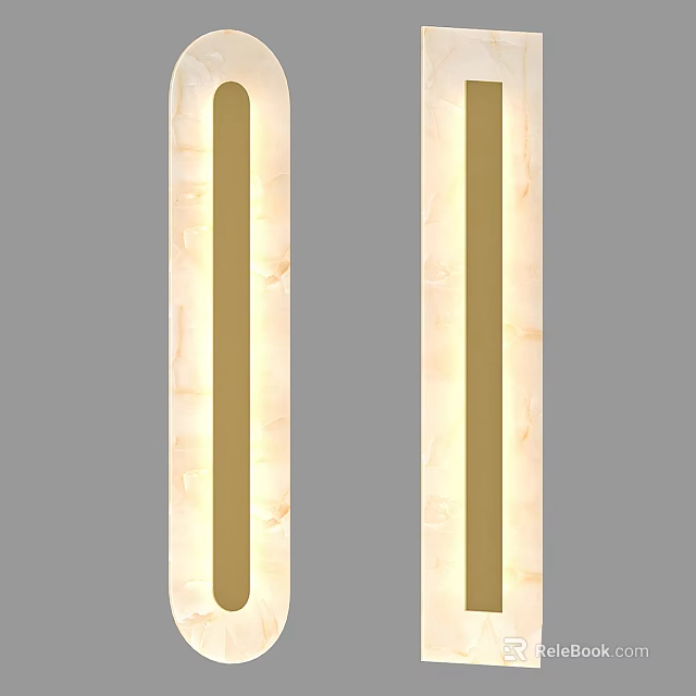 Modern Long Rectangular Wall Lamps With Cream Textured Finish And Golden Stripe Accents 3d model 