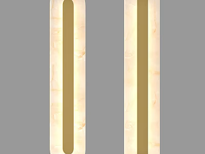 Modern Long Rectangular Wall Lamps With Cream Textured Finish And Golden Stripe Accents 3d model